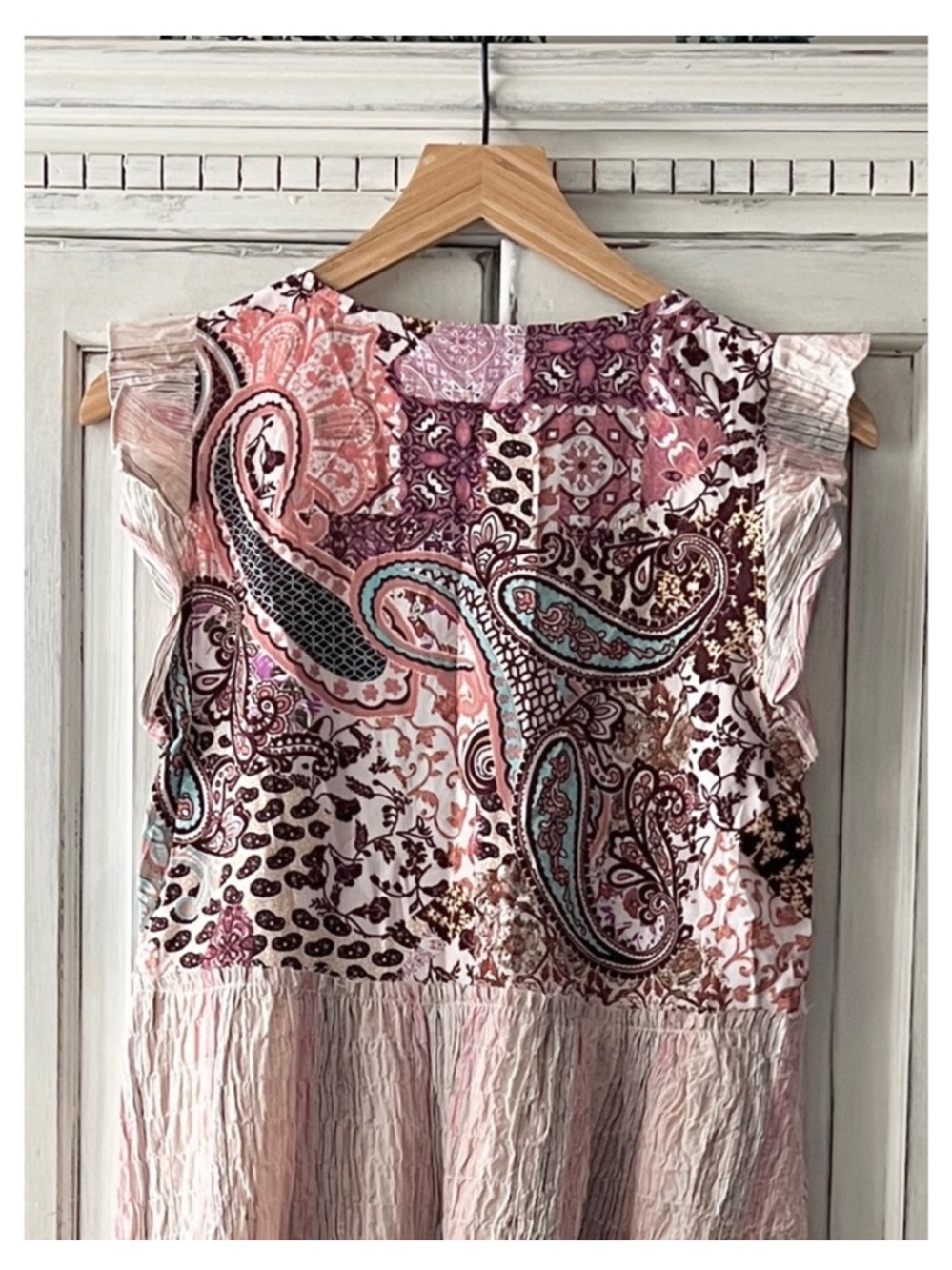 ๐ NET MYSTREE Boho Patchwork Ruffle Sleeve Tank SMALL - Picture 6 of 8
